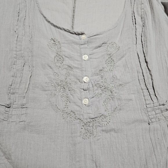 Y2K Old Navy 3X Pintuck Blouse Embroidered Semi Sheer Lightweight 3/4 Sleeve - Picture 3 of 10